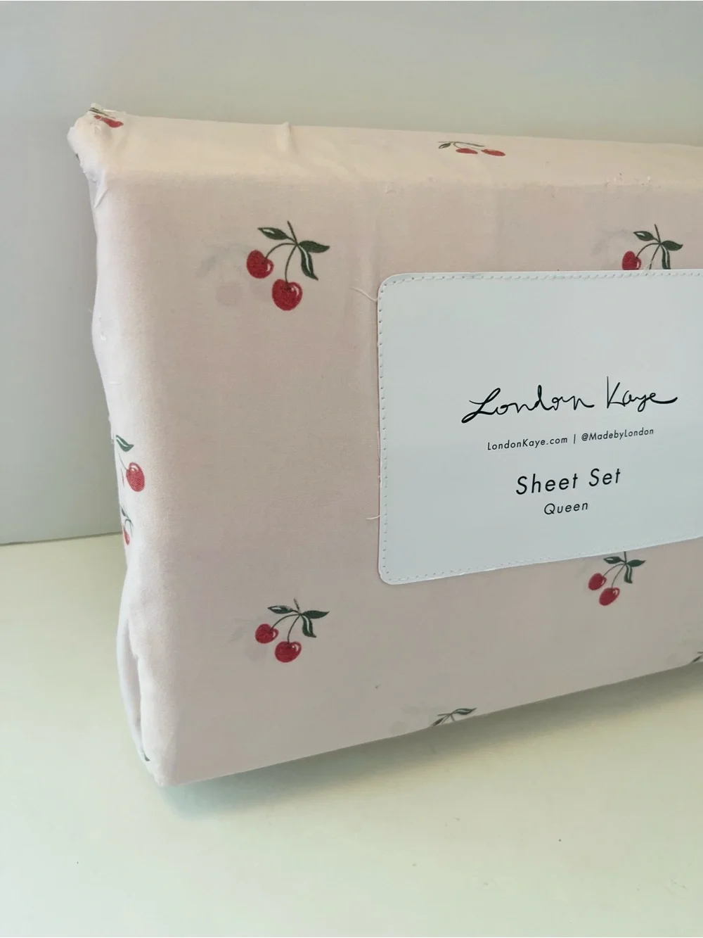 London Kaye Queen Sheet Sets Lot of 2 Petite Cherries & Cafe Espresso Martini